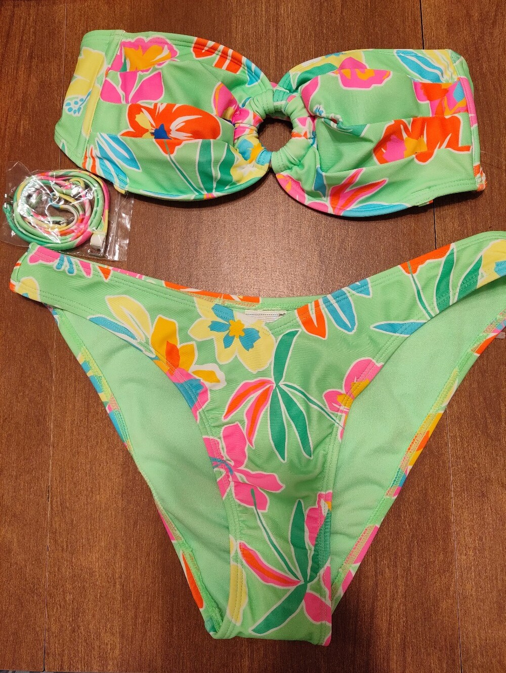 No Boundaries Light Green Floral Bandeau Bikini Top